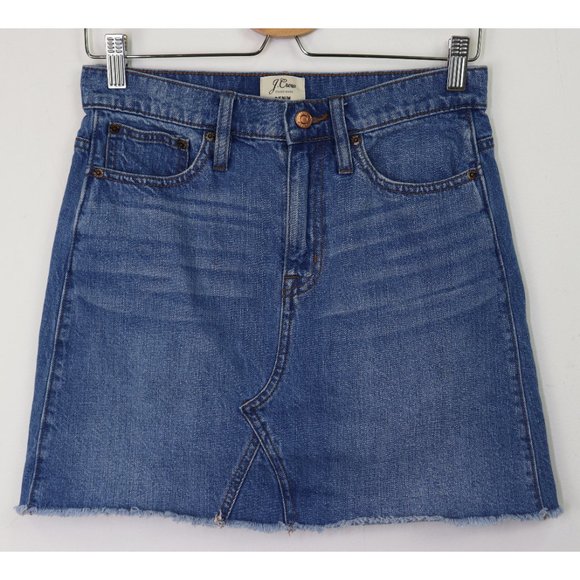 J. Crew Skirts J Crew Denim Skirt Birch Wash High Rise Raw Hem 0